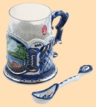 Подстаканник Гжель Домик у реки (позолочённый, в наборе)