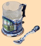 Подстаканник Гжель Лес (позолочённый, в наборе)