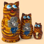 Матрёшка Барсик с мышкой (3 мест)