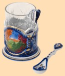 Подстаканник Гжель Осенний вальс (позолочённый, в наборе)