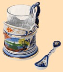 Подстаканник Гжель Каприз Осень (ажур, позолочённый, в наборе)