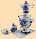 Самовар в наборе фарфоровый Гжель (1л)