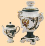 Самовар в наборе фарфоровый Герб зелёный (5л, деколь)